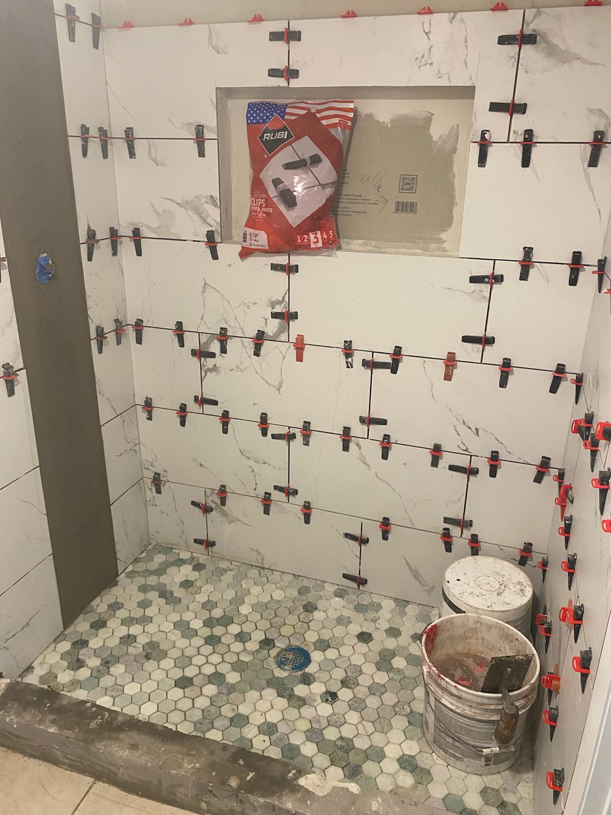 Marble-look shower tile installation Corpus Christi
